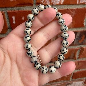 Dalmatian Jasper Beaded Stretch Bracelet - Beige & Black